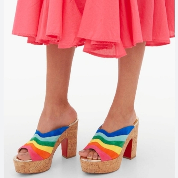 Christian Louboutin O Sister Rainbow Suede Platform Heel Slide Pumps 35 US 5 - Picture 1 of 17